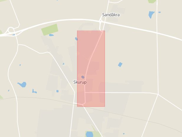 Karta som med röd fyrkant ramar in Föreningsgatan, Sandåkra, Skurup, Skåne län