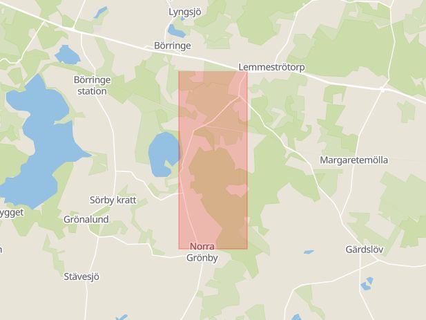Karta som med röd fyrkant ramar in Havgårdsvägen, Börringe, Svedala, Skåne län