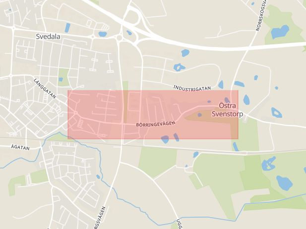 Karta som med röd fyrkant ramar in Svedala Kommun, Spångholmen, Börringevägen, Svedala, Skåne län