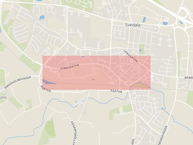 Karta som med röd fyrkant ramar in Kyrkogatan, Svedala, Skåne län