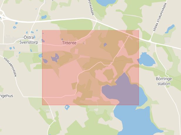 Karta som med röd fyrkant ramar in Norra Lindholmsvägen, Svedala, Skåne län