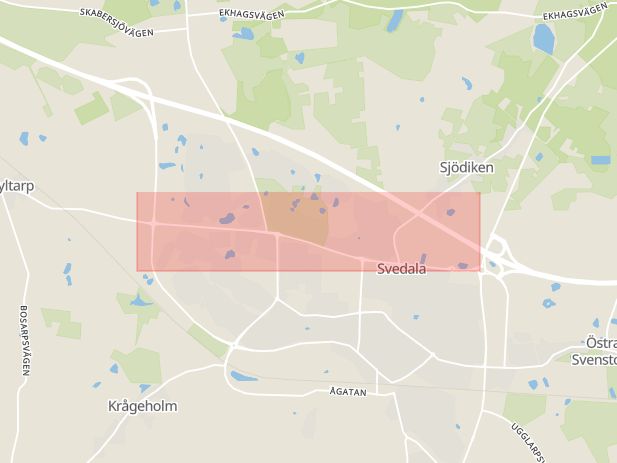 Karta som med röd fyrkant ramar in Hyltarpsvägen, Svedala, Skåne län