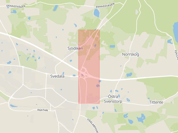 Karta som med röd fyrkant ramar in Lundavägen, Svedala, Skåne län