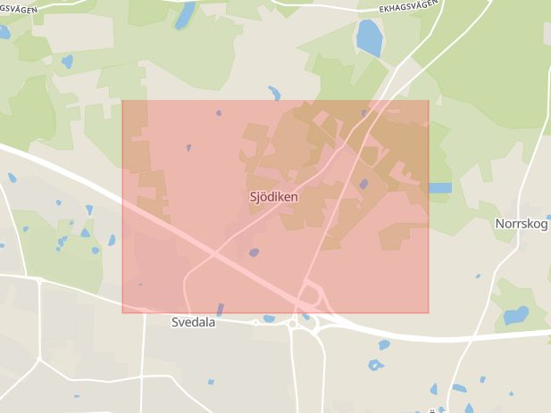 Karta som med röd fyrkant ramar in Sjödiken, Svedala, Skåne län