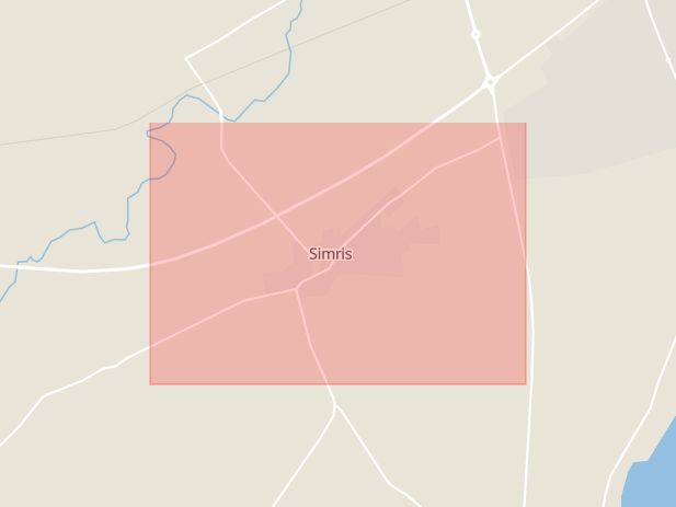 Karta som med röd fyrkant ramar in Simris, Simrishamn, Skåne län