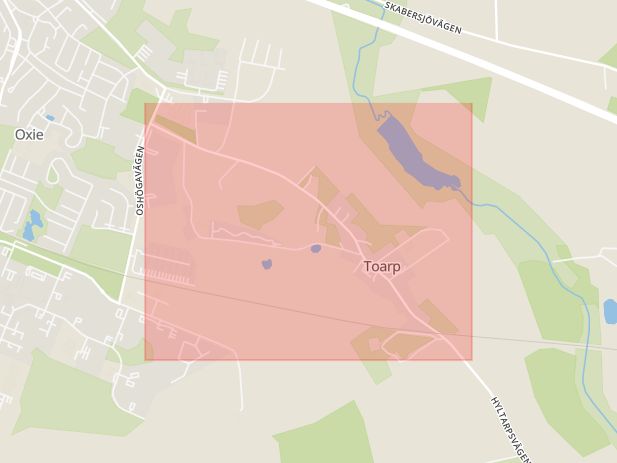 Karta som med röd fyrkant ramar in Oxie, Svedalavägen, Malmö, Skåne län