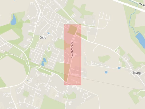 Karta som med röd fyrkant ramar in Oxie, Oshögavägen, Toarp, Malmö, Skåne län