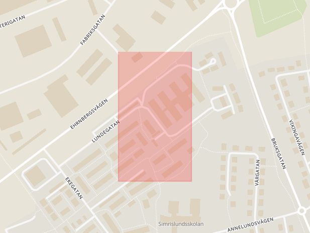 Karta som med röd fyrkant ramar in Utsiktsgatan, Simrishamn, Skåne län