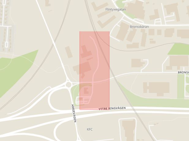 Karta som med röd fyrkant ramar in Fosie, Oxie, Bronsgjutaregatan, Käglingevägen, Malmö, Skåne län