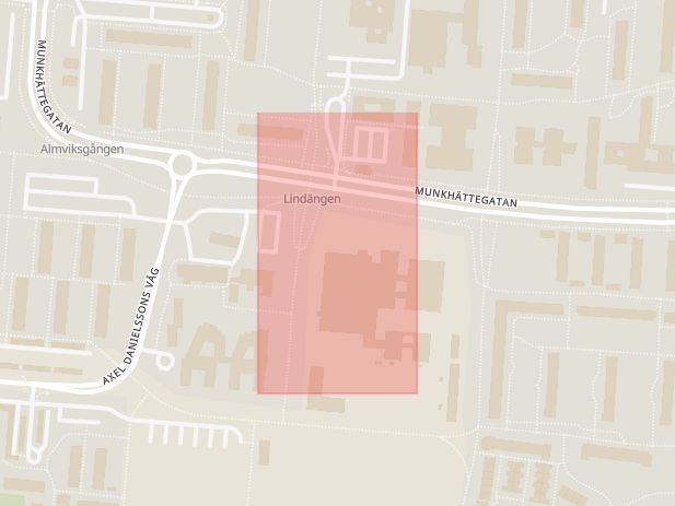 Karta som med röd fyrkant ramar in Lindängen, Munkhättegatan, Malmö, Skåne län