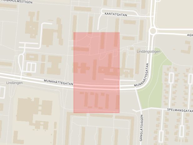 Karta som med röd fyrkant ramar in Munkhättegatan, Serenadgatan, Malmö, Skåne län