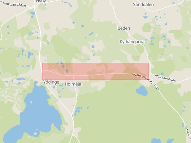Karta som med röd fyrkant ramar in Norra Sturupsvägen, Hyby, Svedala, Skåne län