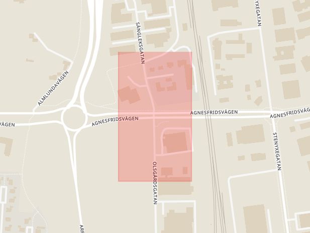 Karta som med röd fyrkant ramar in Inre Ringvägen, Trafikplats Fosieby, Malmö, Skåne län
