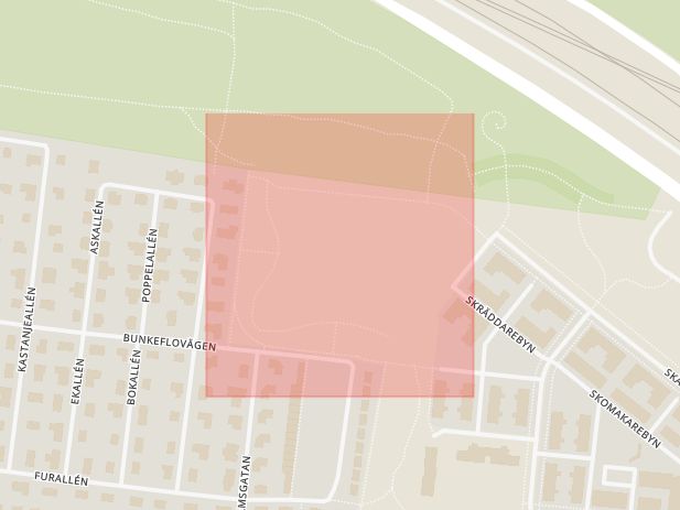 Karta som med röd fyrkant ramar in Skräddarebyn, Malmö, Skåne län