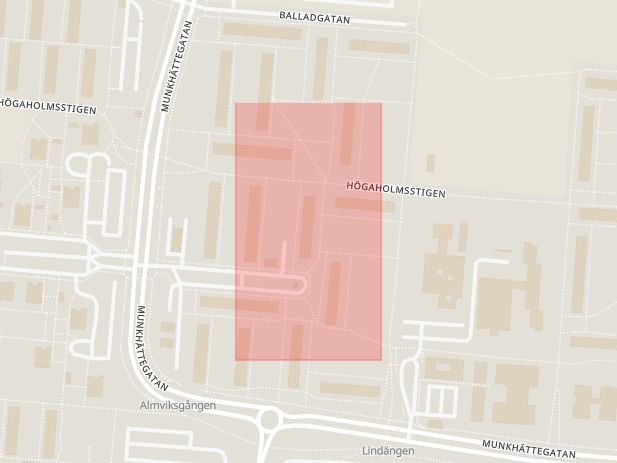 Karta som med röd fyrkant ramar in Högaholm, Malmö, Skåne län