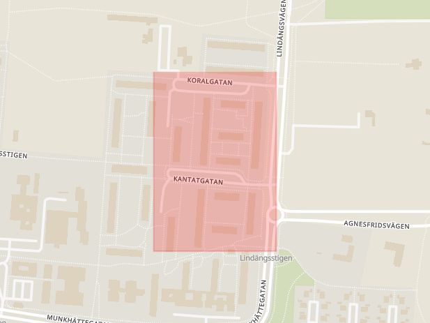 Karta som med röd fyrkant ramar in Kantatgatan, Fosie, Malmö, Skåne län