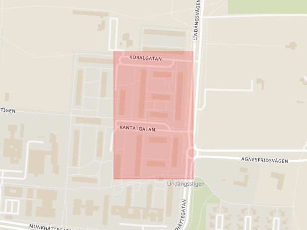 Karta som med röd fyrkant ramar in Kantatgatan, Malmö, Skåne län