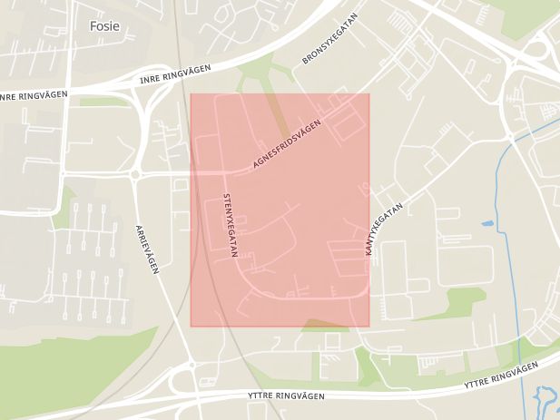 Karta som med röd fyrkant ramar in Fosie, Stenyxegatan, Malmö, Skåne län