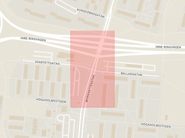 Karta som med röd fyrkant ramar in Munkhättegatan, Kvartettgatan, Malmö, Skåne län