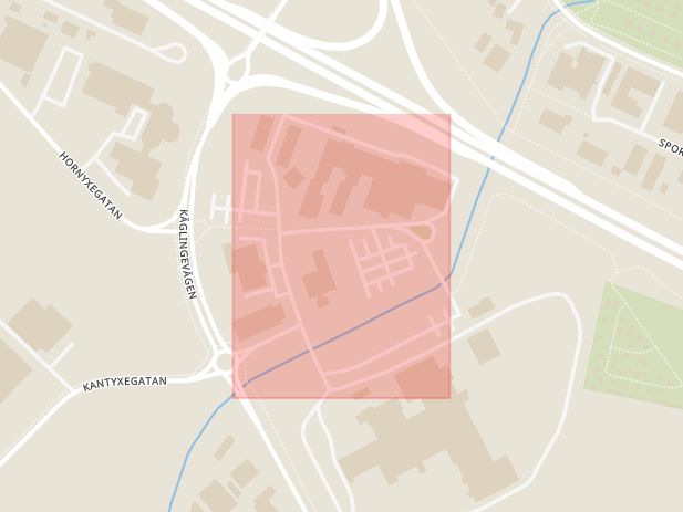 Karta som med röd fyrkant ramar in Jägersro, Boplatsgatan, Malmö, Skåne län