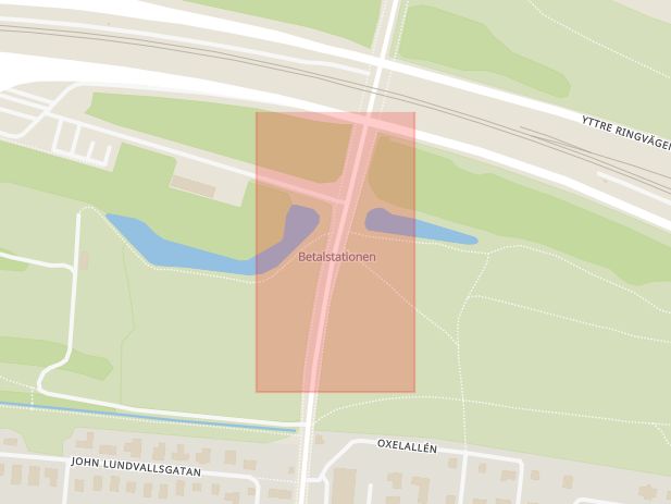 Karta som med röd fyrkant ramar in Betalstationen, Malmö, Skåne län