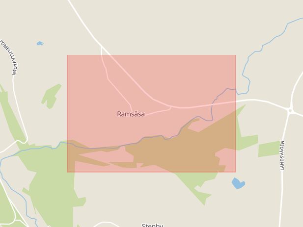 Karta som med röd fyrkant ramar in Ramsåsa, Tomelilla, Skåne län