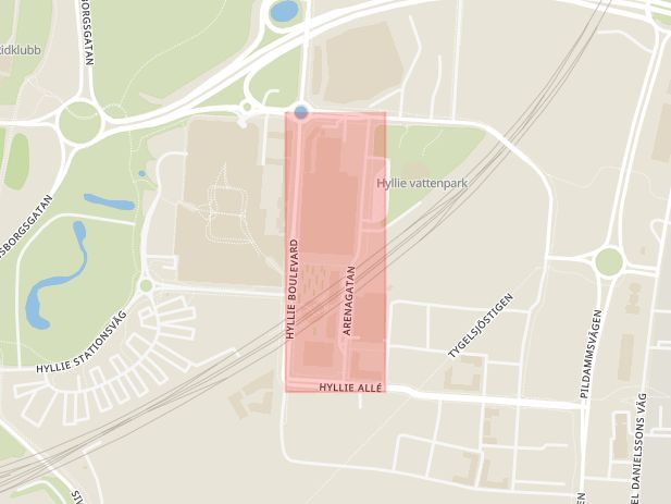 Karta som med röd fyrkant ramar in Hyllie, Arenagatan, Malmö, Skåne län