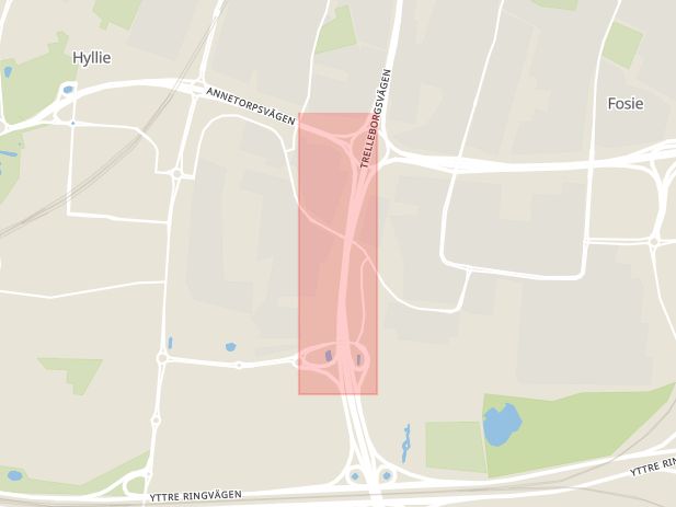 Karta som med röd fyrkant ramar in Lindeborg, Trelleborgsvägen, Inre Ringvägen, Malmö, Skåne län