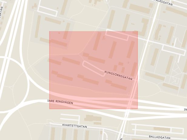 Karta som med röd fyrkant ramar in Söderkulla, Kungsörnsgatan, Malmö, Skåne län