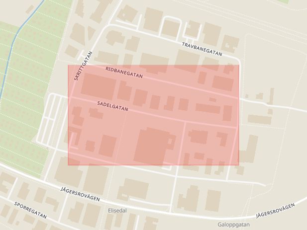 Karta som med röd fyrkant ramar in Sadelgatan, Malmö, Skåne län