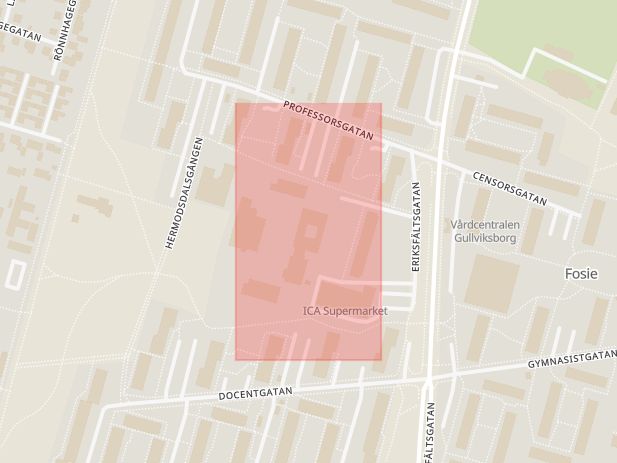 Karta som med röd fyrkant ramar in Hermodsdal, Södra Malmö, Malmö, Skåne län