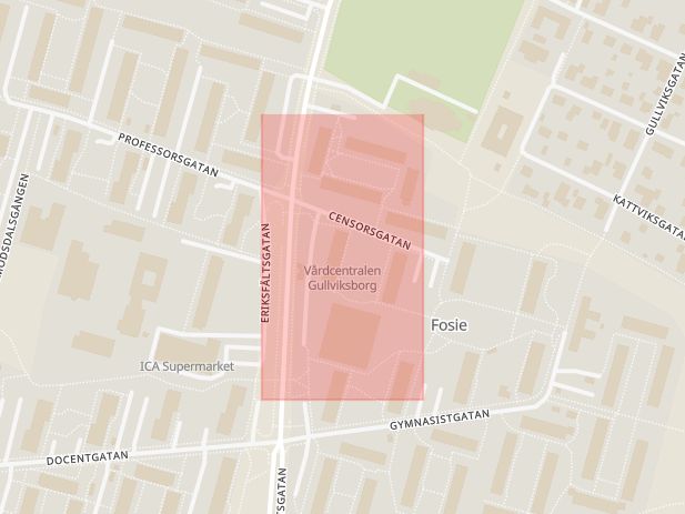 Karta som med röd fyrkant ramar in Gullviksborg, Censorsgatan, Malmö, Skåne län