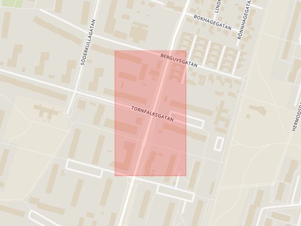 Karta som med röd fyrkant ramar in Munkhättegatan, Tornfalksgatan, Malmö, Skåne län