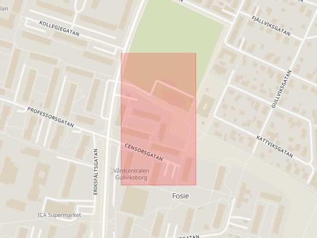 Karta som med röd fyrkant ramar in Hermodsdal, Censorsgatan, Malmö, Skåne län