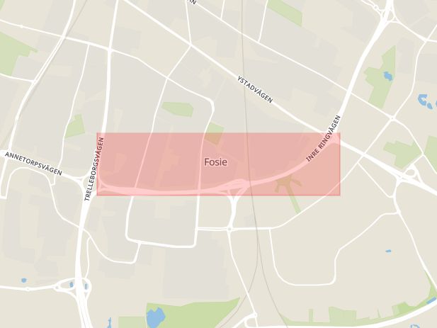 Karta som med röd fyrkant ramar in Fosie, Inre Ringvägen, Malmö, Skåne län