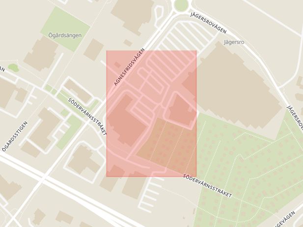 Karta som med röd fyrkant ramar in Handelsgatan, Malmö, Skåne län