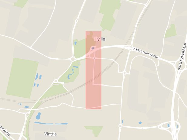 Karta som med röd fyrkant ramar in Hyllievång, Hyllie Boulevard, Limhamn, Malmö, Skåne län