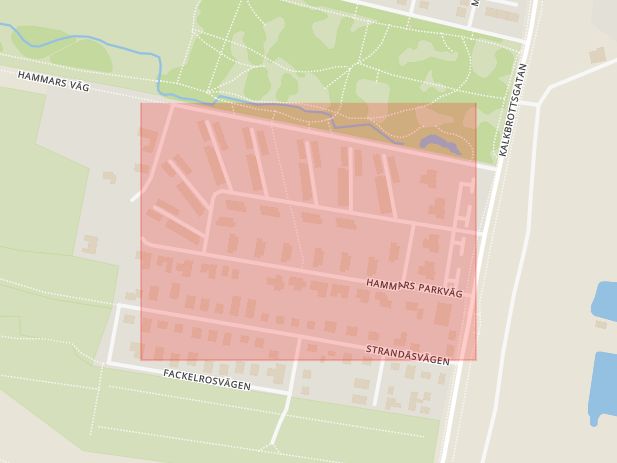 Karta som med röd fyrkant ramar in Hammars Parkväg, Limhamn, Malmö, Skåne län