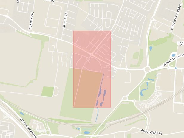 Karta som med röd fyrkant ramar in Elinelundsvägen, Limhamn, Malmö, Skåne län