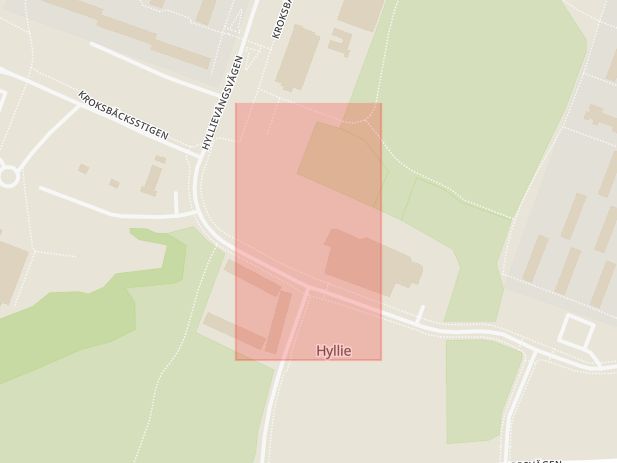 Karta som med röd fyrkant ramar in Hyllie, Badhus, Hylliebadet, Malmö, Skåne län