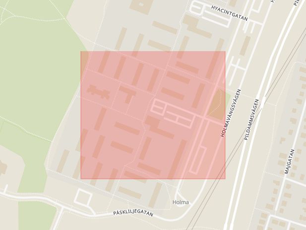 Karta som med röd fyrkant ramar in Snödroppsgatan, Hyllie, Malmö, Skåne län