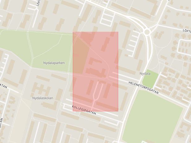 Karta som med röd fyrkant ramar in Nydala, Malmö