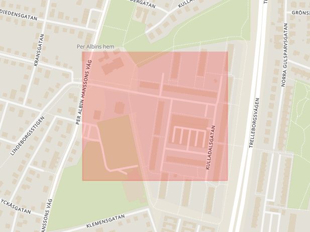 Karta som med röd fyrkant ramar in Kulladal, Kulladalsgatan, Malmö, Skåne län