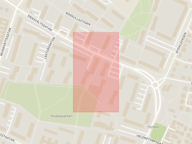 Karta som med röd fyrkant ramar in Nydala, Nydalatorget, Malmö, Skåne län