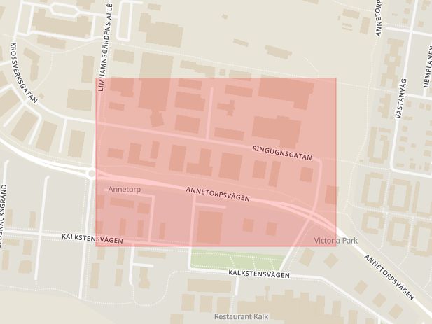 Karta som med röd fyrkant ramar in Limhamn, Ringugnsgatan, Malmö, Skåne län