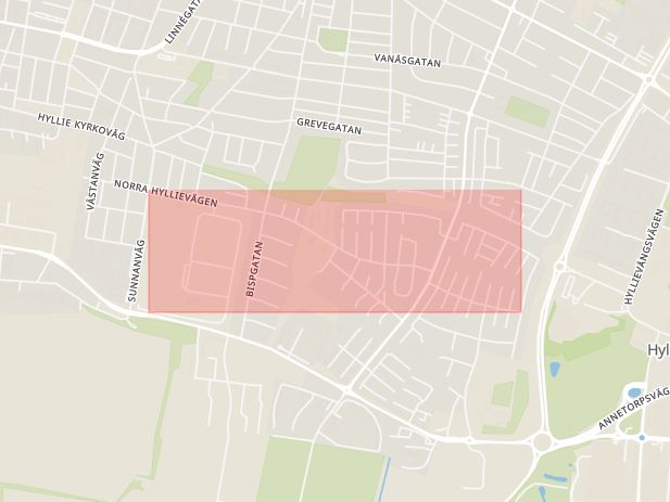 Karta som med röd fyrkant ramar in Djupadal, Norra Hyllievägen, Malmö, Skåne län