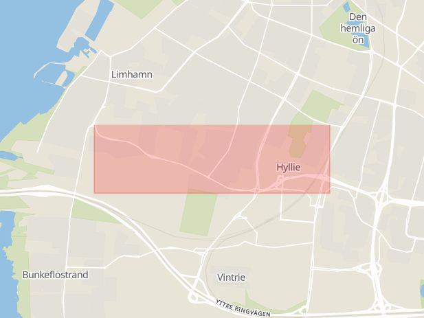 Karta som med röd fyrkant ramar in Annetorpsvägen, Pildammsvägen, Malmö, Skåne län