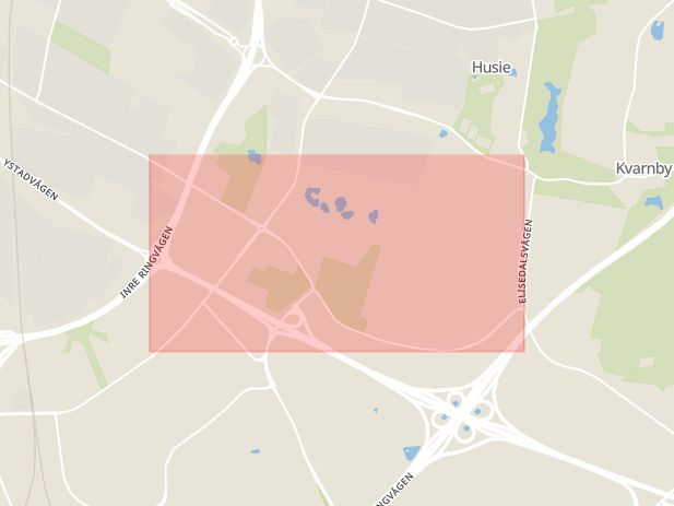 Karta som med röd fyrkant ramar in Husie, Jägersrovägen, Malmö, Skåne län