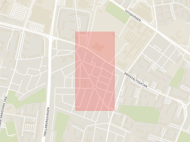 Karta som med röd fyrkant ramar in Eriksfält, Fosievägen, Malmö, Skåne län