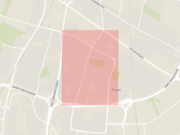Karta som med röd fyrkant ramar in Eriksfältsgatan, Malmö, Skåne län